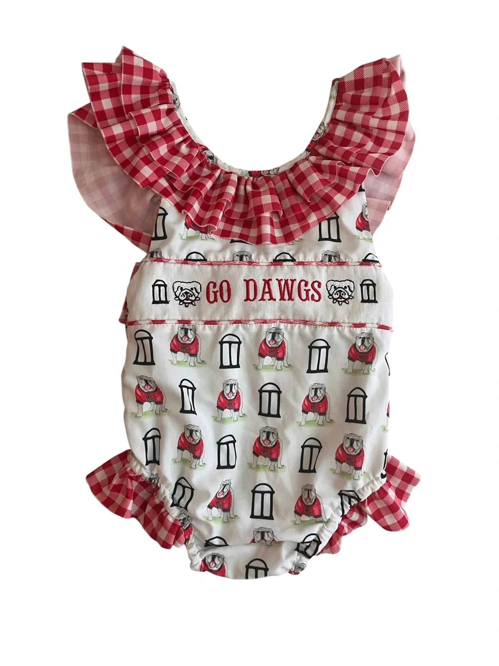 Little Bear Smocks UGA Go Dawgs Bulldog Girls Swimsuit 2T Ruffle One Piece